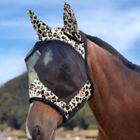 Harrison Howard LumiVista Horse Fly Mask Standard with Ears UV Protection for Horse Leopard Print XL Extra Full