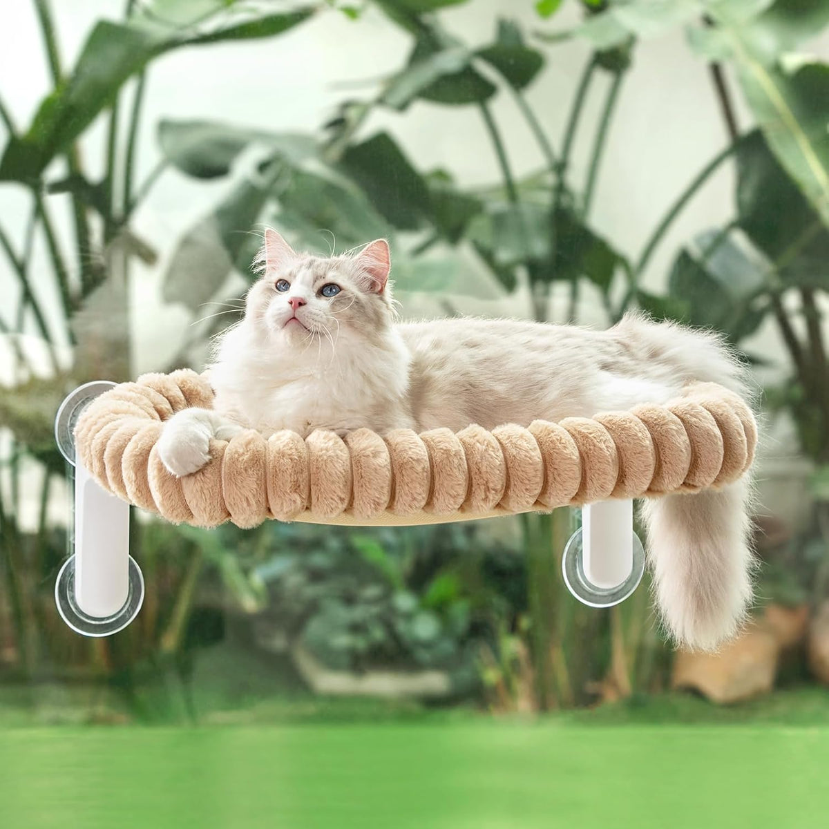 Sunhoo Foldable Cat Window Perch - Tan / 23.62"L x 11.8"W x 9.45"TH