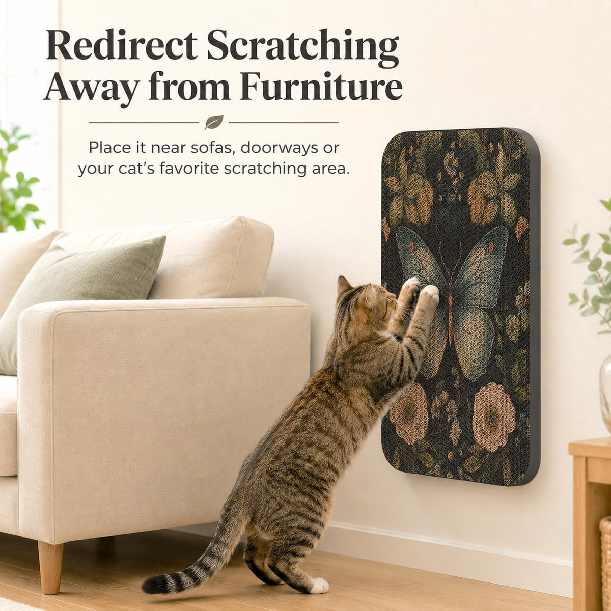 Cat Wall Scratcher, Art Cat Scratching Board for Indoor Cats – Essentials for Cats - Butterfly & Peacock - image 3