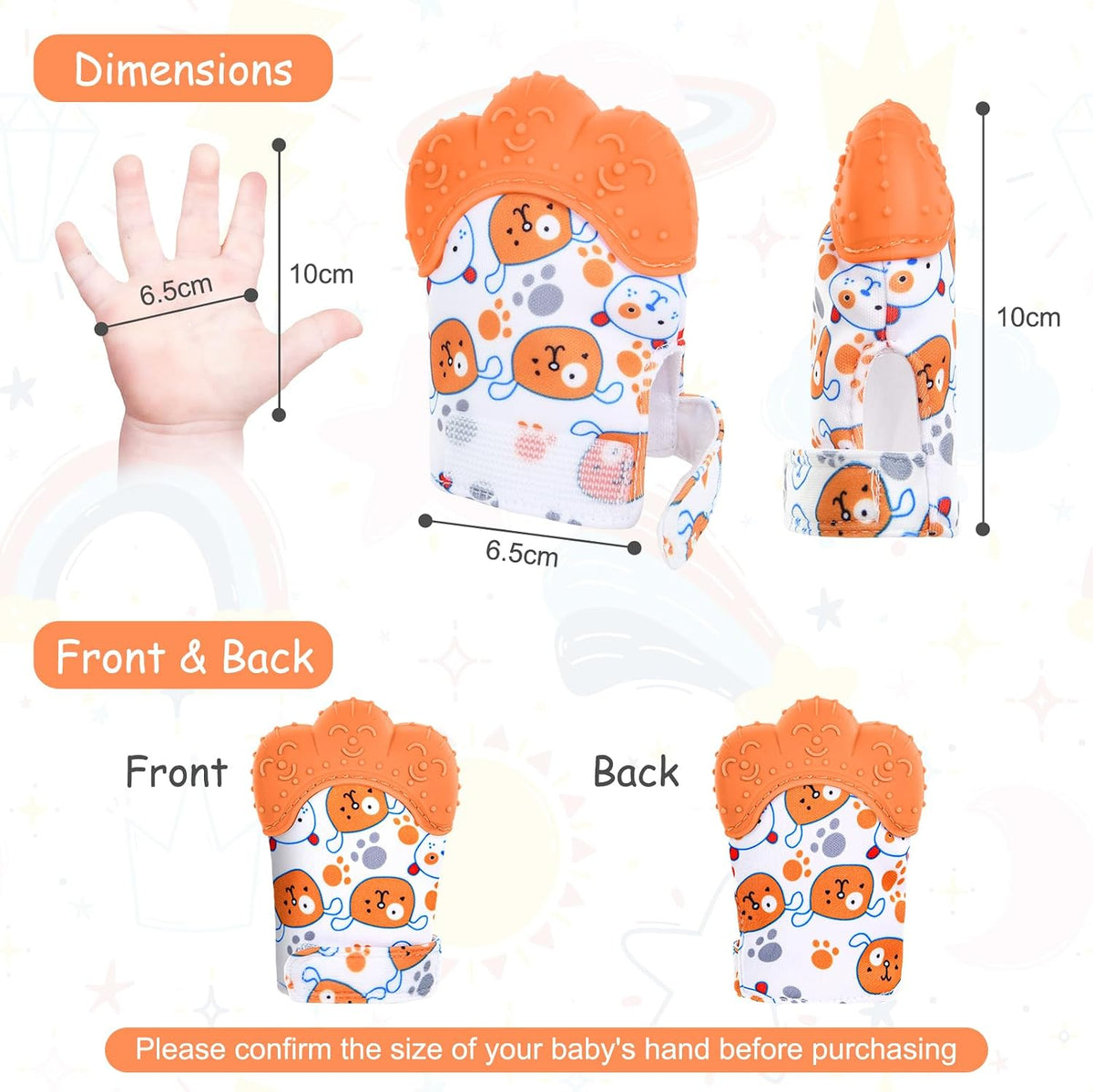2Pack Silicone Teething Mitt - Orange bear - image 2