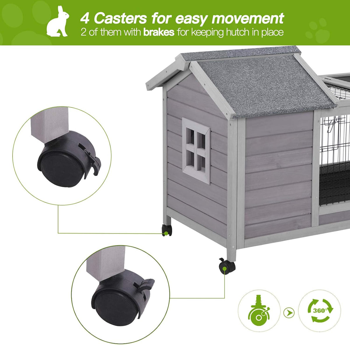 Indoor Rabbit Hutch Bunny Cage with 4 Casters - image 4