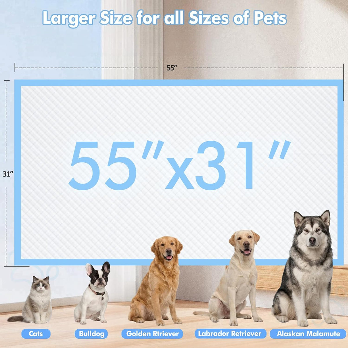 Enormous 37"x 54" Dog Training Potty Pads - 31"x 55" Blue(40counts) - image 2