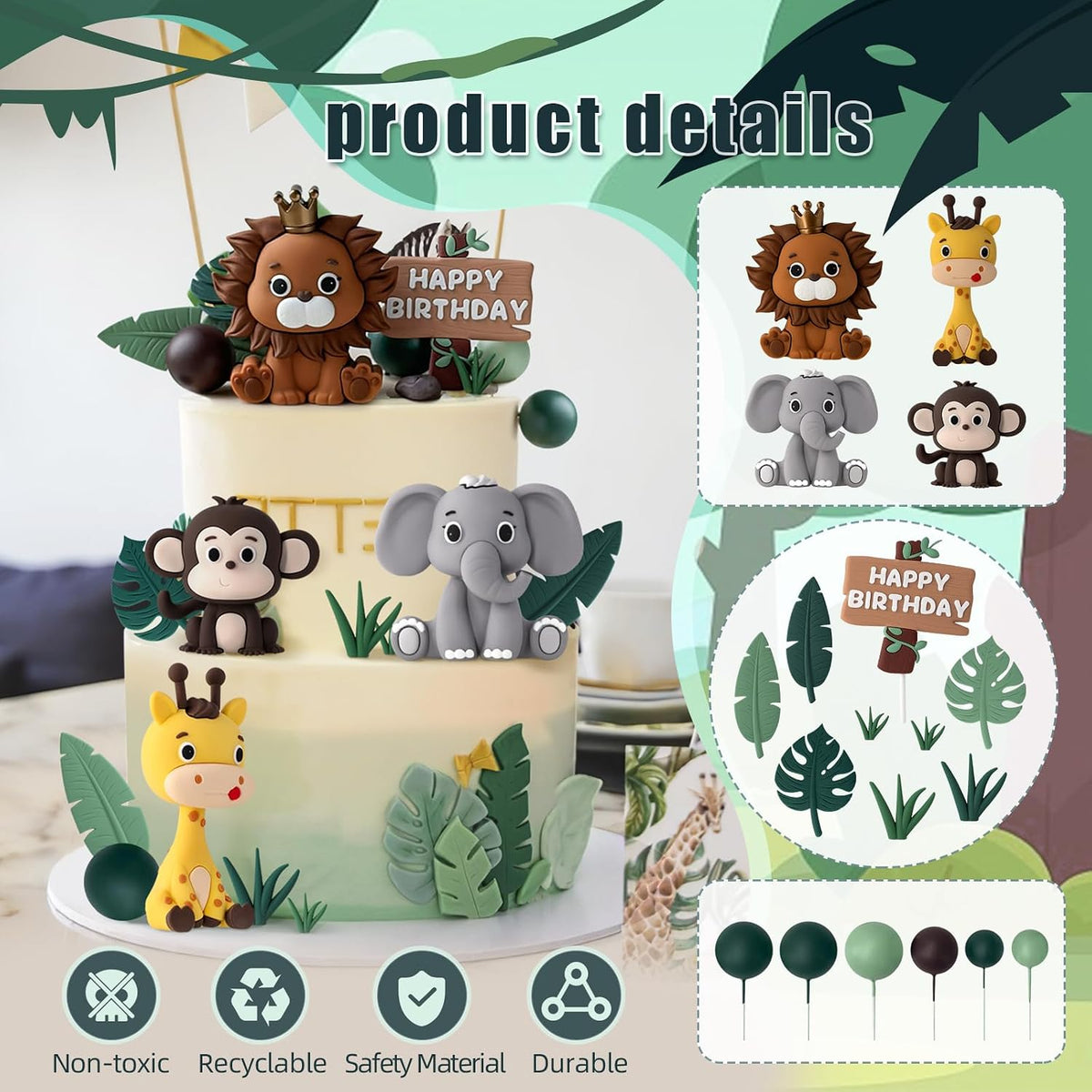 19pcs Safari Animal Cake Topper - Safari Animal Style - image 3