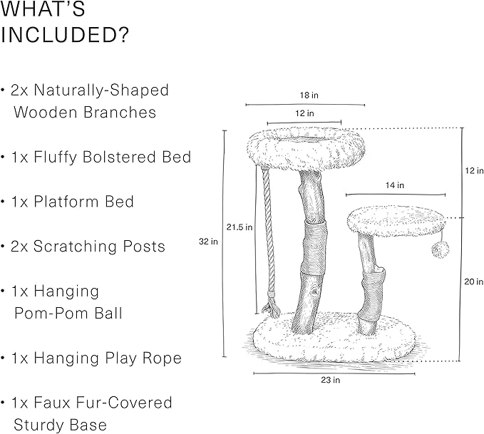 Mau Lifestyle Luxury Cat Tree: Modern Cat Condo & Luxury Wood Cat Tower; Natural Branch Scratching Tree & Cat Condo; Cat Gifts by Mau