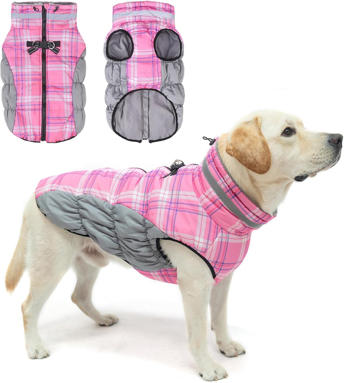 BEAUTYZOO Dog Winter Coat with Harness Built in - Pink / X-Large