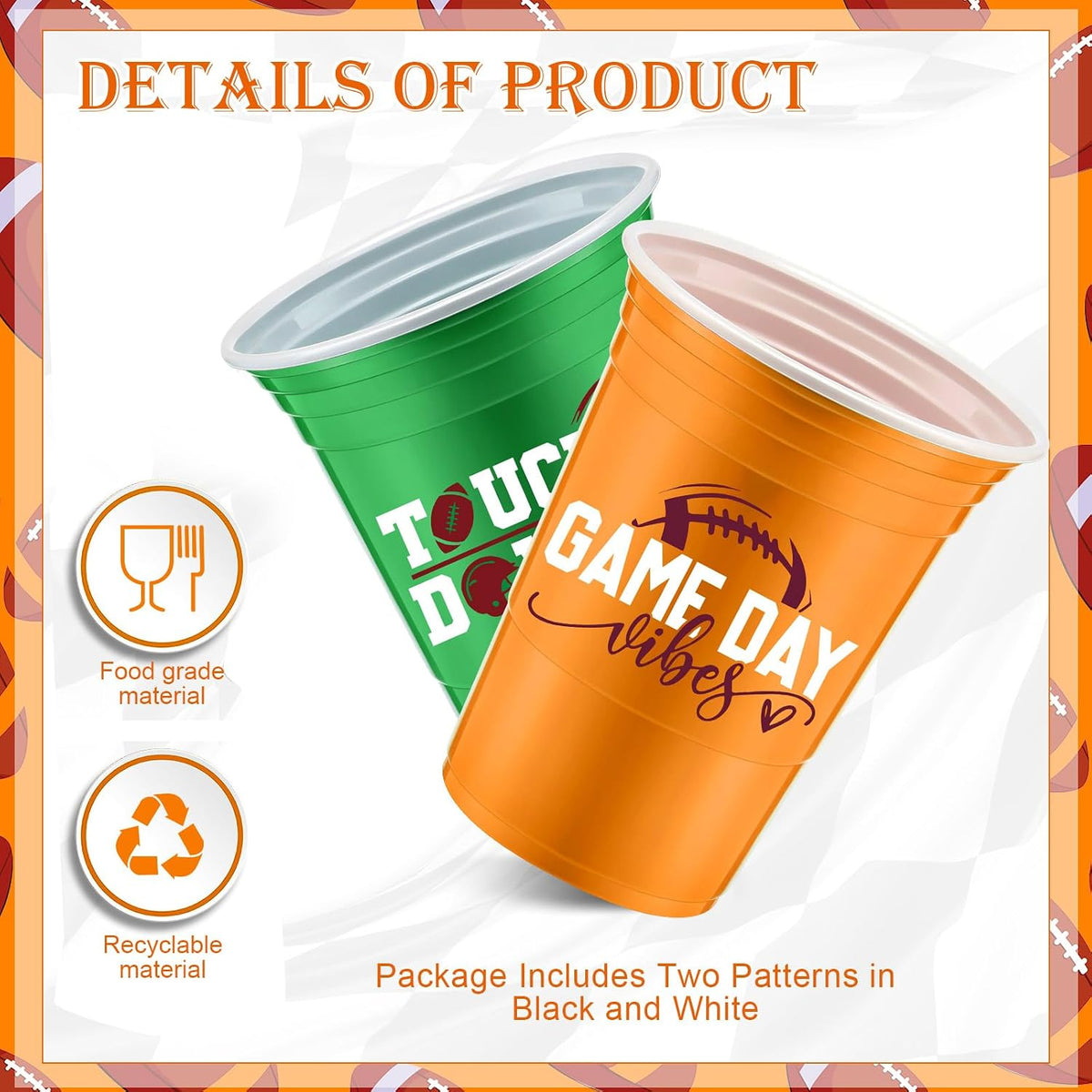 Norme 48 Pcs Checkered Flag Plastic Cups - Football - image 2
