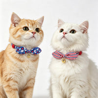 Cotton Bowtie Cat Collar with Bell 2 Pack Adjustable Breakaway Kitten - Red Blue Set / 7.5-11.4 Inch (Pack of 2) - image 4
