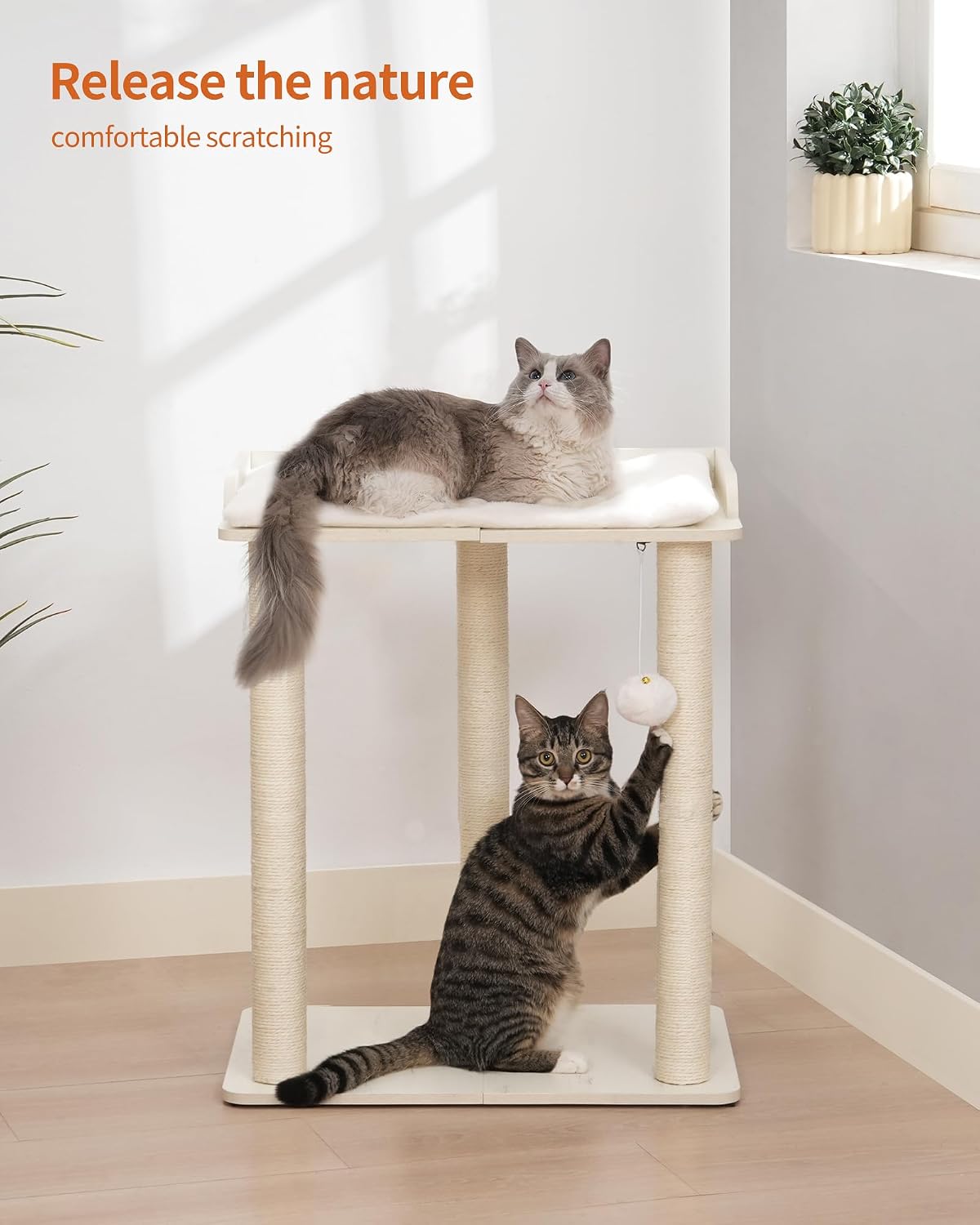Modern Cat Tree for Large Cats, Full Sisal Cat Scratching Post – Essentials for Cats - White / 22"L x 15.7"W x 26.7"H - image 3