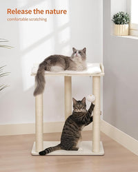 FourFurPets 26.7in Large Cat Tree Tower Condo, Cat Scratch Posts for Indoor Cats, Big Plate, Three 23.6in Full Sisal Scratching Posts, White