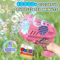 EagleStone Bubble Machine Guns 2 Packs with 2 Solutions 20 Concentrate – Fun for Kids & Family - Green,pink - image 3