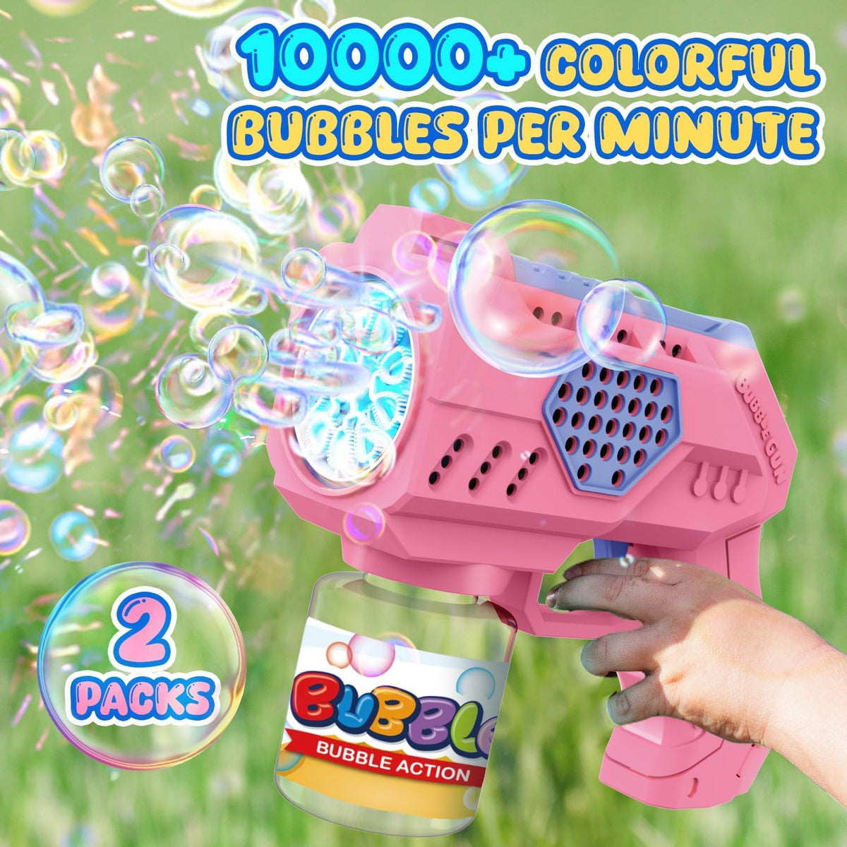 EagleStone Bubble Machine Guns 2 Packs with 2 Solutions 20 Concentrate – Fun for Kids & Family - Green,pink - image 3