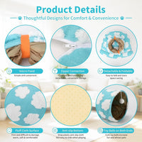 Bunny Tunnel Bed, 2-in-1 Collapsible Rabbit Tunnel Hideout with Mat – Essentials for Small Pets - Clouds Blue - image 3