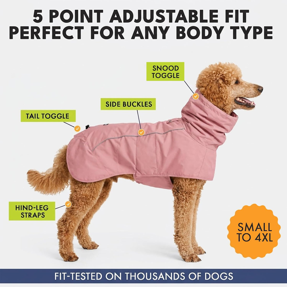 Spark Paws Dog Raincoat, Waterproof Rain Jacket w/Hood - Sea Pink / Small - image 3