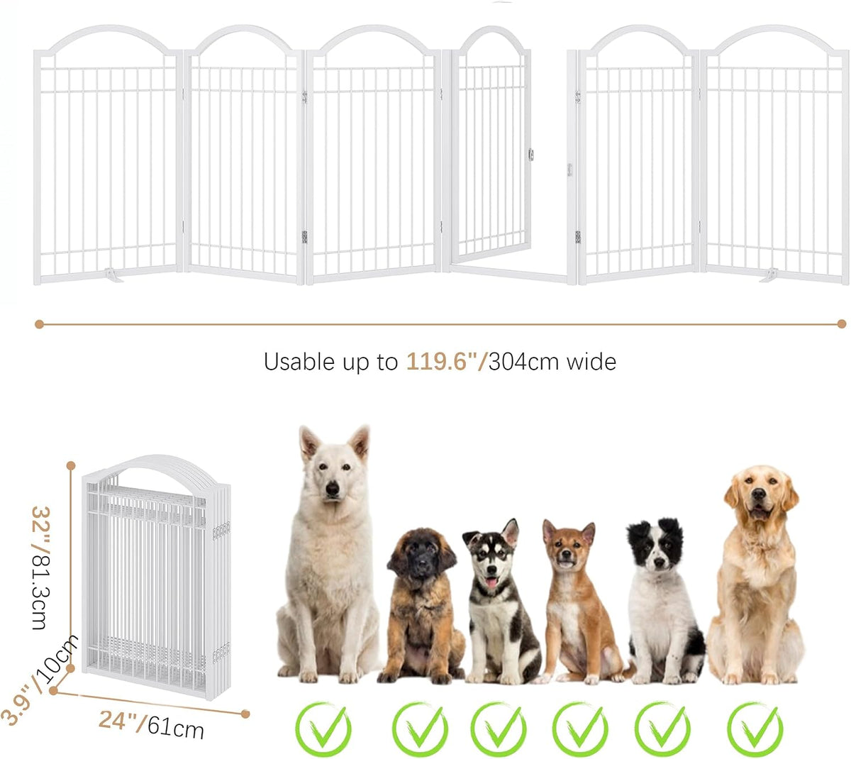 BHG Metal No-Assembly Freestanding Dog Gate with Door Walk Through - White / 6 panels - image 3