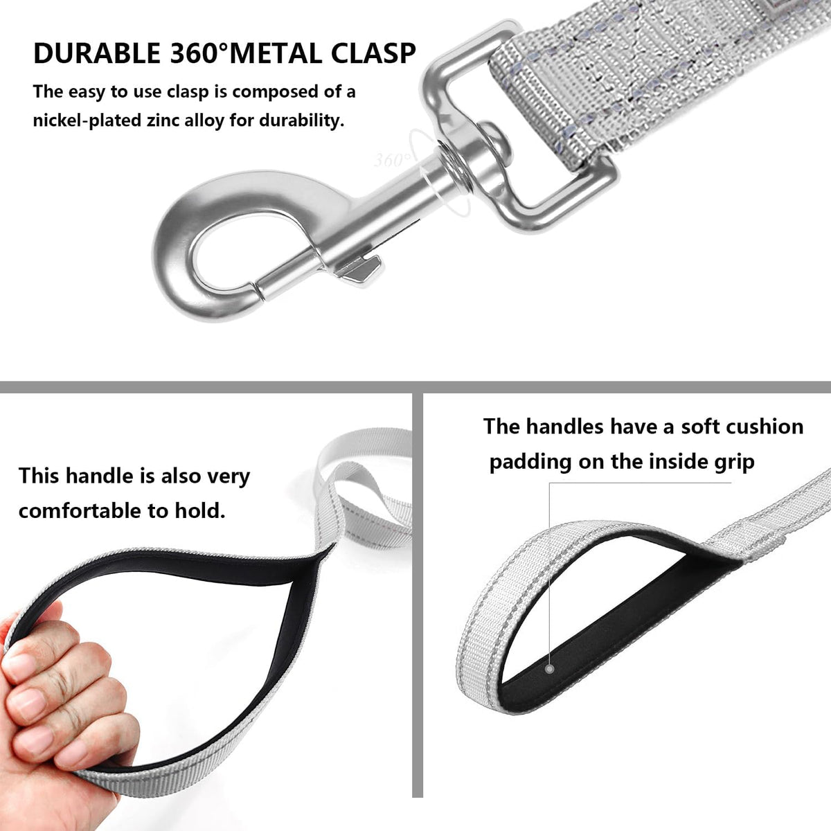 6 FT Basic Dog Leash for Medium Dogs - Refl Silver / Medium : 3/4" x 6 FT - image 4