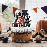 Black glitter Killer Happy 13th Birthday cake topper for a horror Halloween party - view 31