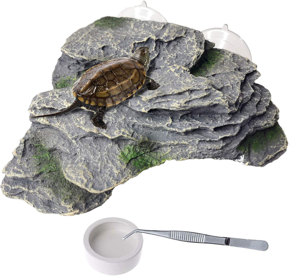 PINVNBY Basking Platform for Turtles Tortoise Dock Resin Resting Rock - 【L:7.1”Lx6.3”Wx2.7”H】 / 【Bronze】