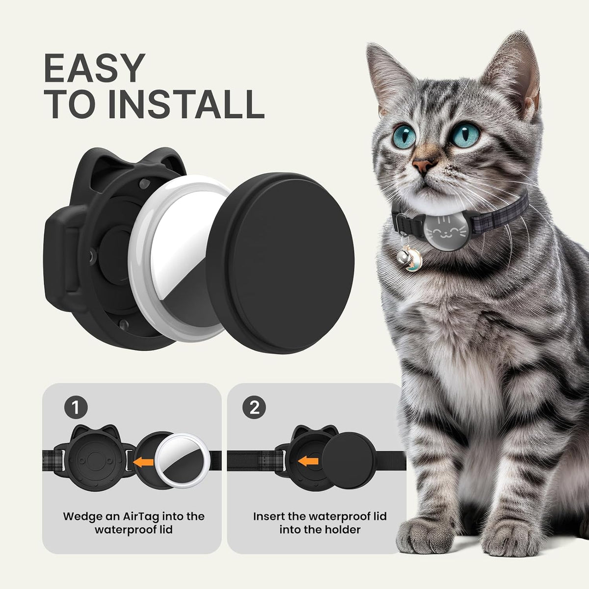 AirTag Cat Collar, Reflective Breakaway Collar - Black Checkered / Small(9-13inch) - image 4