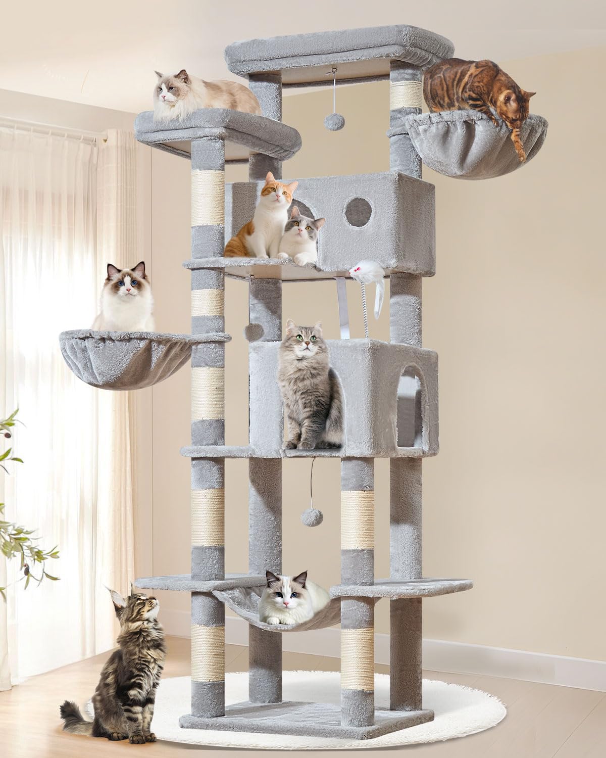 Taoqimiao 32.2in Cat Tree with Toy - Light Gray / 76 inch