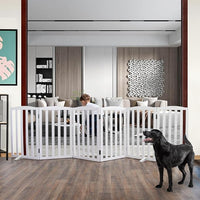 ZJSF Foldable Freestanding Indoor Dog Gate for House Wood White Long Pet Gates Dog Fence for Stairs Puppy Gates for Hallways,Pet Fence, Puppy Gate,Support Feet Included 32 "Height-6 Panels