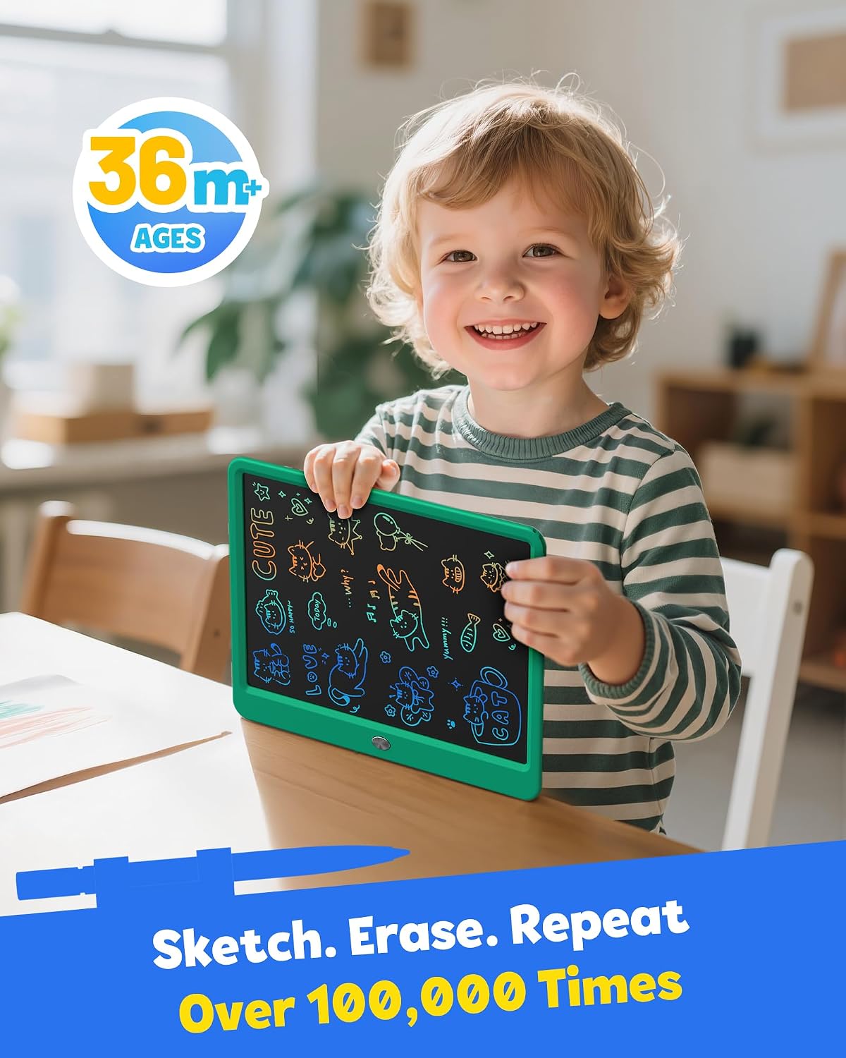 TEKFUN LCD Writing Tablet for Kids, Mess Free Doodle Board - Darkgreen / 12 inch - image 4