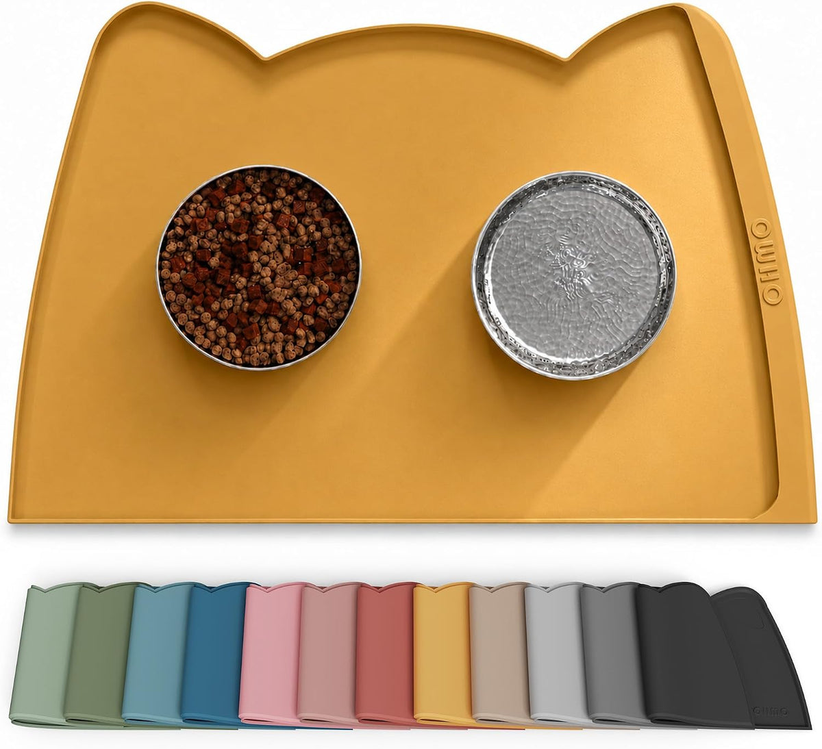 OHMO Cat Food Mat, Silicone Pet Feeding Mat, 18x9.8 - 24"L x 15"W / Honey