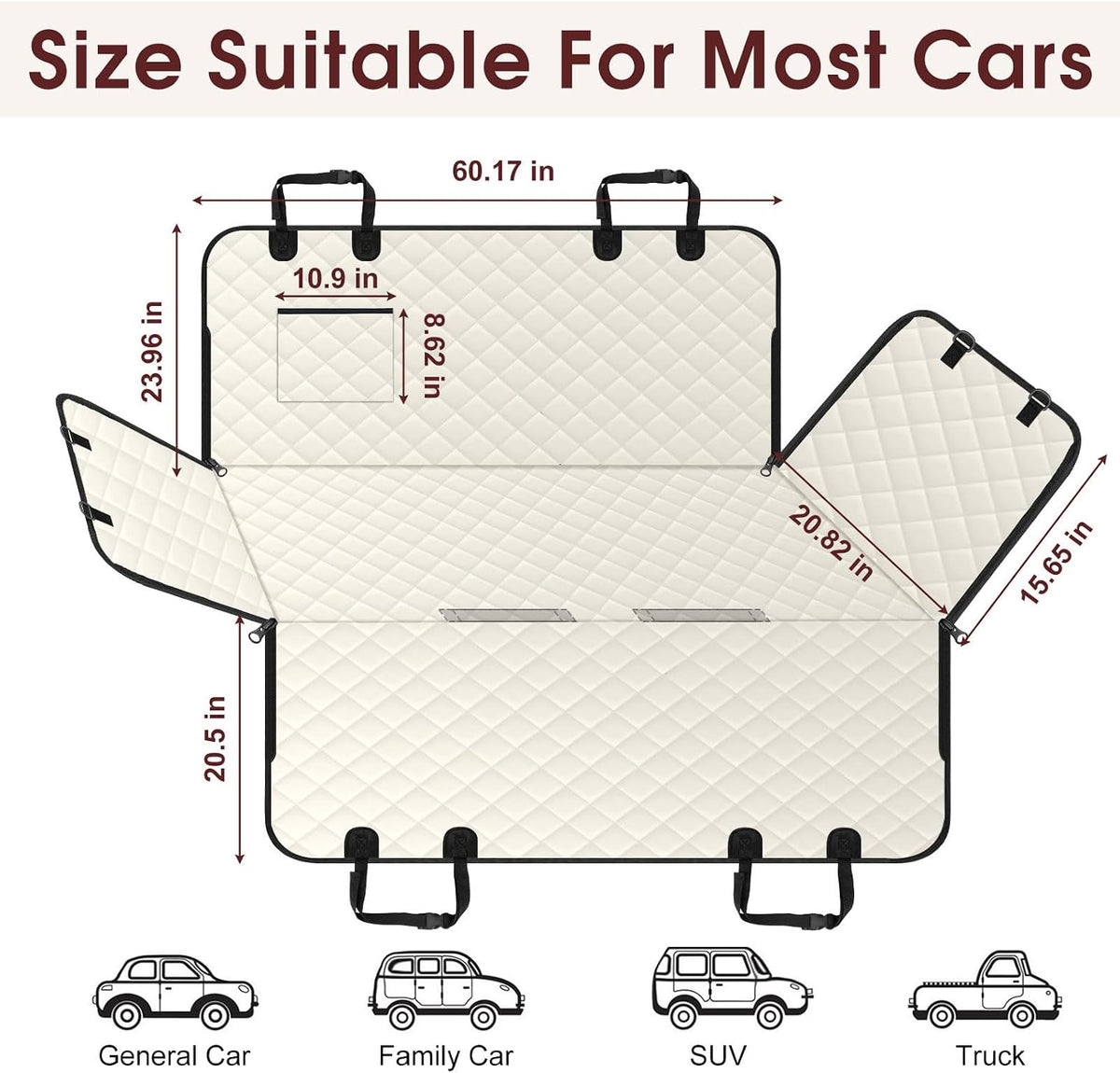 Waterproof Dog Car Seat Cover for Back Seat, Pet Hammock, L - Beige,Black / Large,Standard - image 2