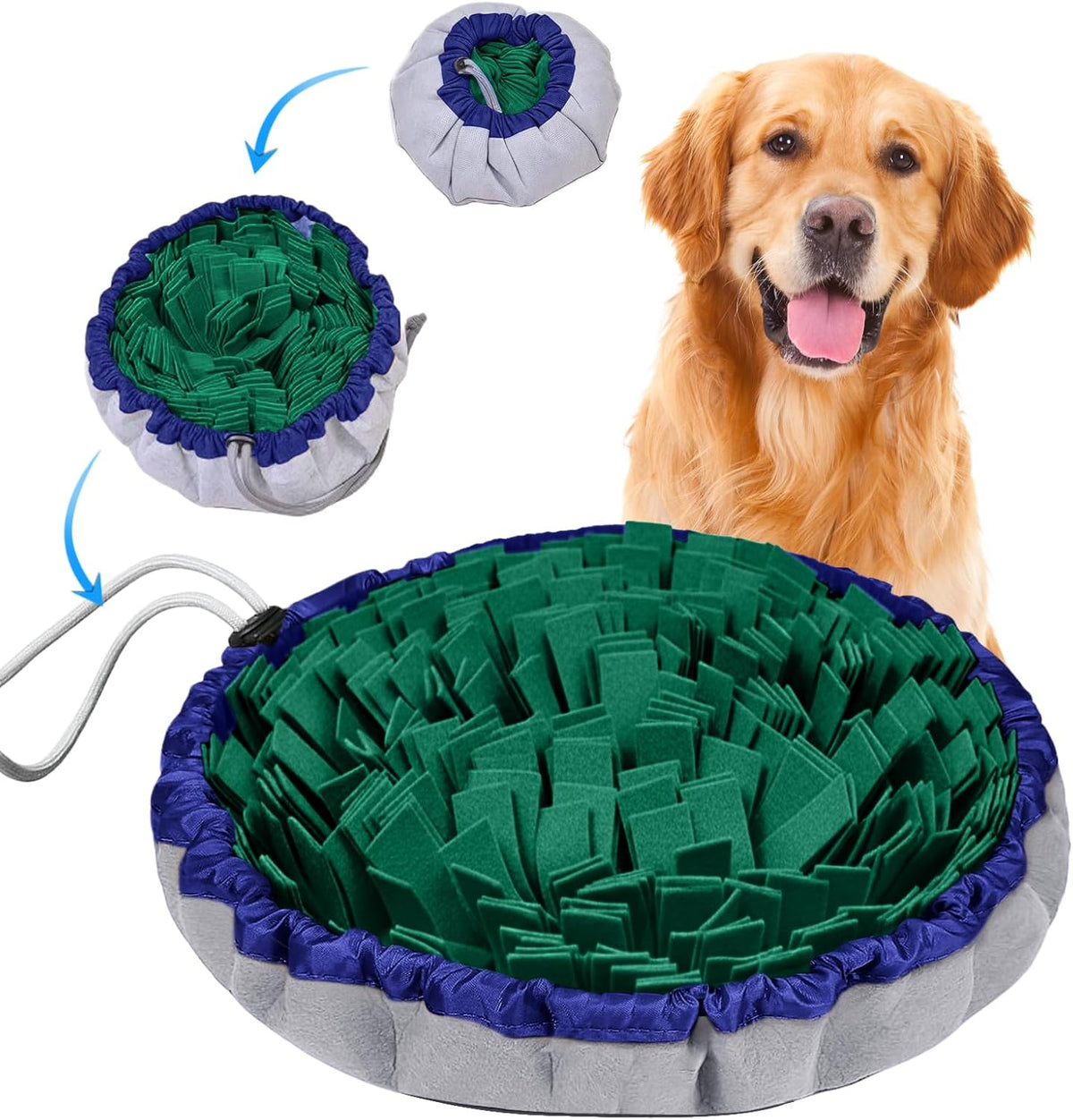 Snuffle Mat for Dogs, Adjustable Interactive Puzzle Toy - Green-48 cm