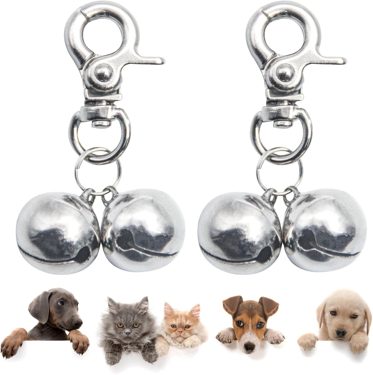 Bells for Dog Collars - 2 Pack Pet Hanging Ring Bell Accessories for Dog & Cat, Pet Pendant Collar - Silver & Silver - Gloss / Small