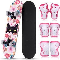 Honoson kids skateboard set with dinosaur print maple deck and black knee pads, elbow pads and wrist - view 8