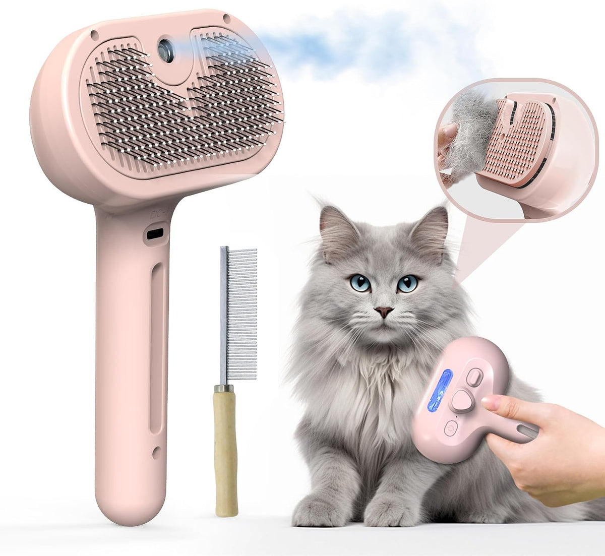 Pet Grooming Brush with Electronic Mist Spray - Red - image 2