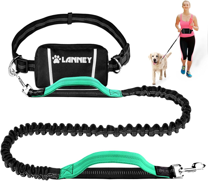 Hands Free Dog Leash, Waist Running Leash with Zipper - Black/Teal