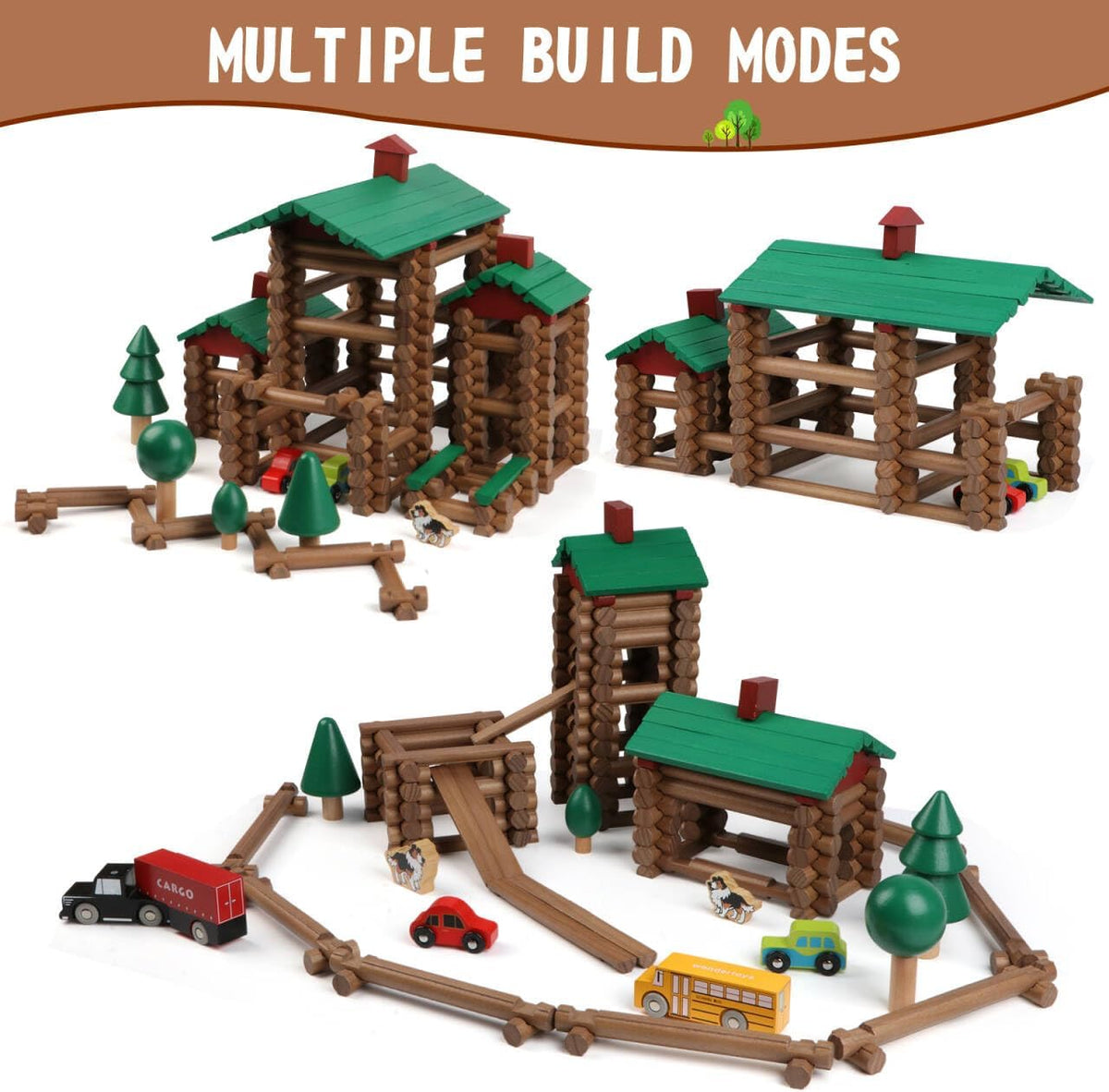 Wondertoys 208 Pcs Wooden Log Set, Classic Building Logs Ages 3+ - 456PCS Luxury Villas - image 2