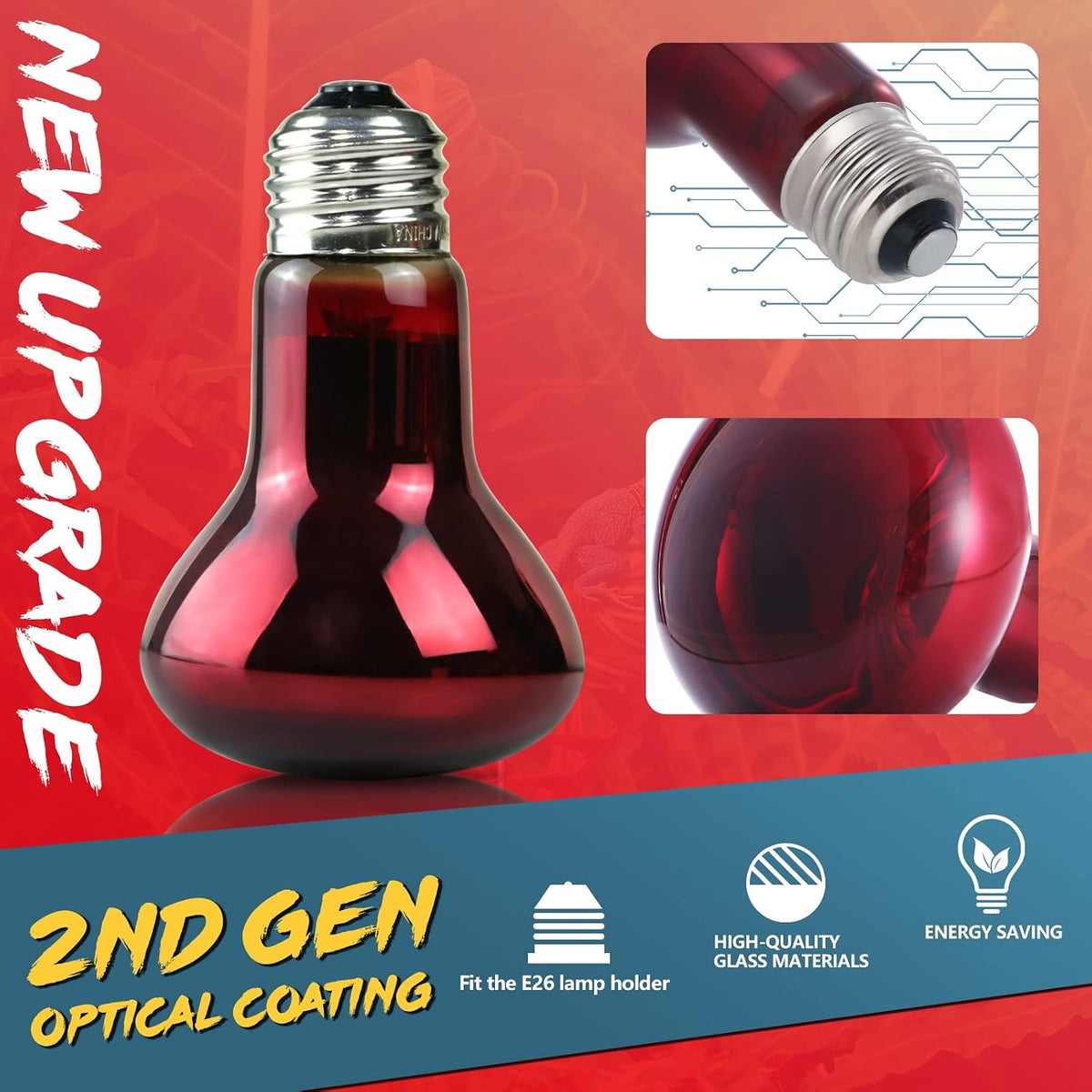LUCKY HERP Intense Heat Lamp Bulbs for Reptiles 100W 2 Pack - Infrared Basking Light Bulb / 50 Watts - image 2