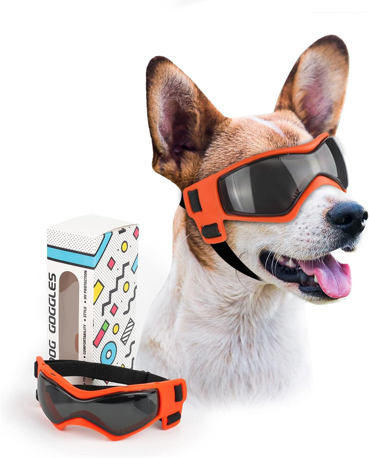 Dog Goggles Small Breed, Dog Sunglasses UV Protection Puppy Eyewear for Small Pet Outdoor Riding - Medium / Orange