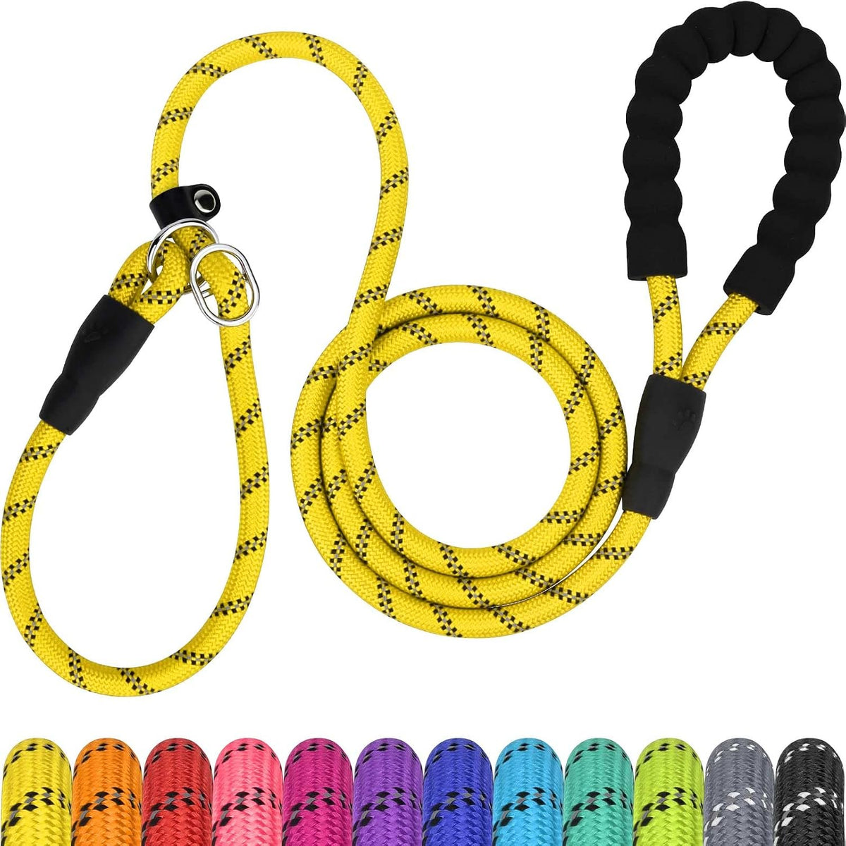 Slip Lead for Dogs, No Pull Training Leash, Padded Handle – Essentials for Dogs - L-1/2"x6'(110-250lbs) / Yellow