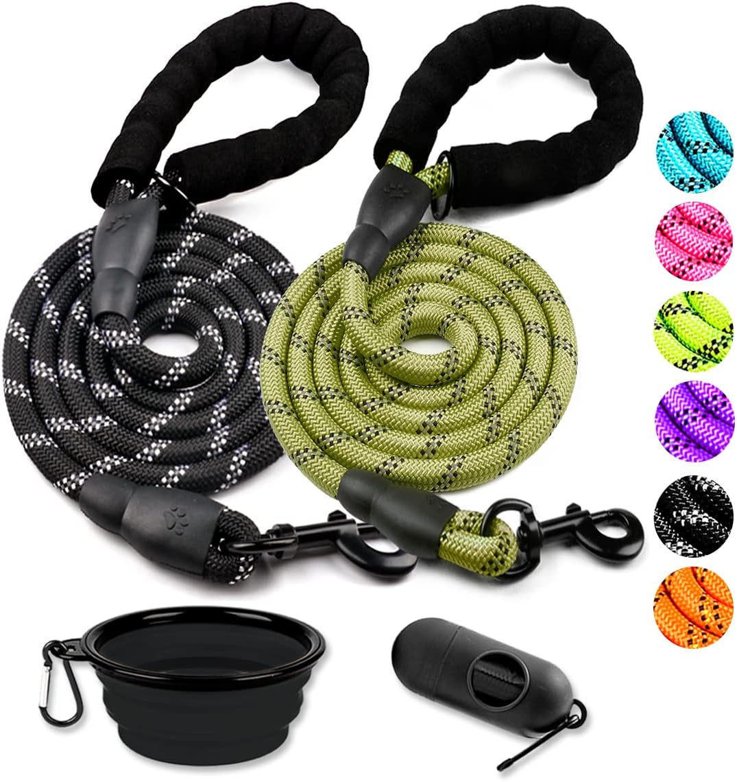 COOYOO 2 Pack Dog Leash 5 FT Heavy Duty - 1/2"x 6 FT (18~120 lbs.) / Set 8-Black+Olive