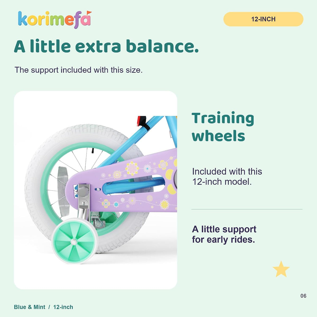 KORIMEFA girls bike with training wheels, basket and streamers in Rose Red - view 10