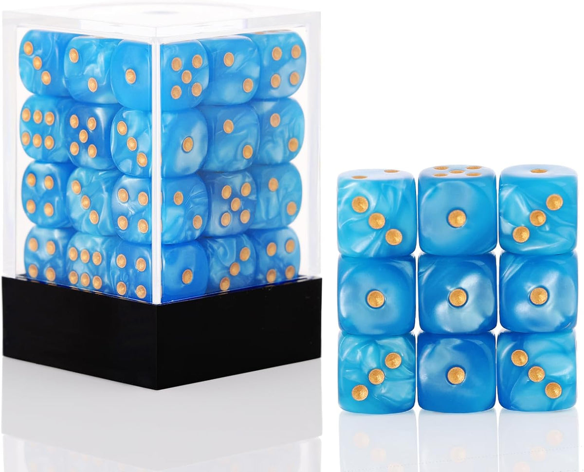 24 of Pack 16MM 6 Sided Dice Set, Two Colours D6 Game Dice Set - Blue Pearl
