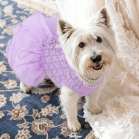 ASENKU Dog Dress, Dog Wedding Dress with Bows, Veil Attachment - Purple / Small - image 3