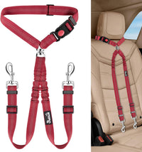 Lukovee Double Dog Car Seat Belt, No Tangle Headrest Restraint – Essentials for Dogs - Red / 1 Pack