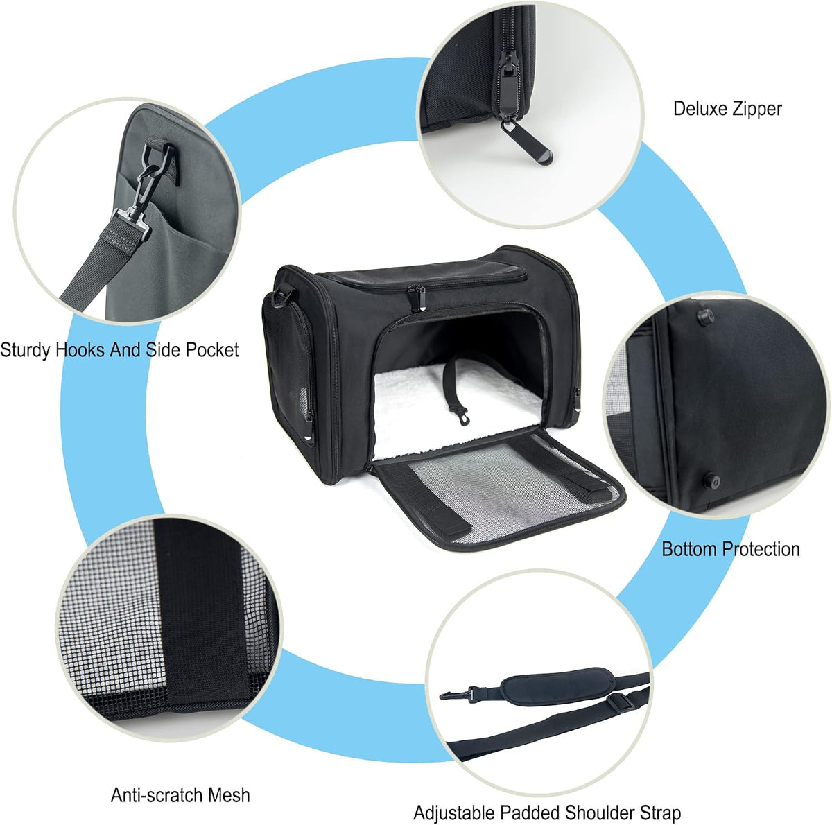 Soft Sided Carrier for Small Medium Cats Dogs - 17.0"L x 11.0"W x 11.0"H / Black - image 3
