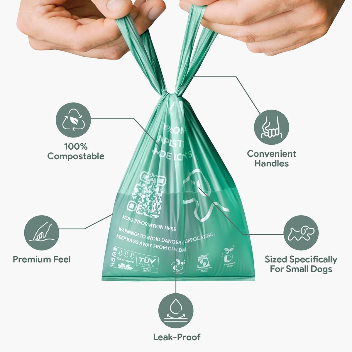 Small Dog Poop Bags, Compostable Plant-Based Waste Bags with Tie Handles, 24 Rolls, Leak-Proof - image 3