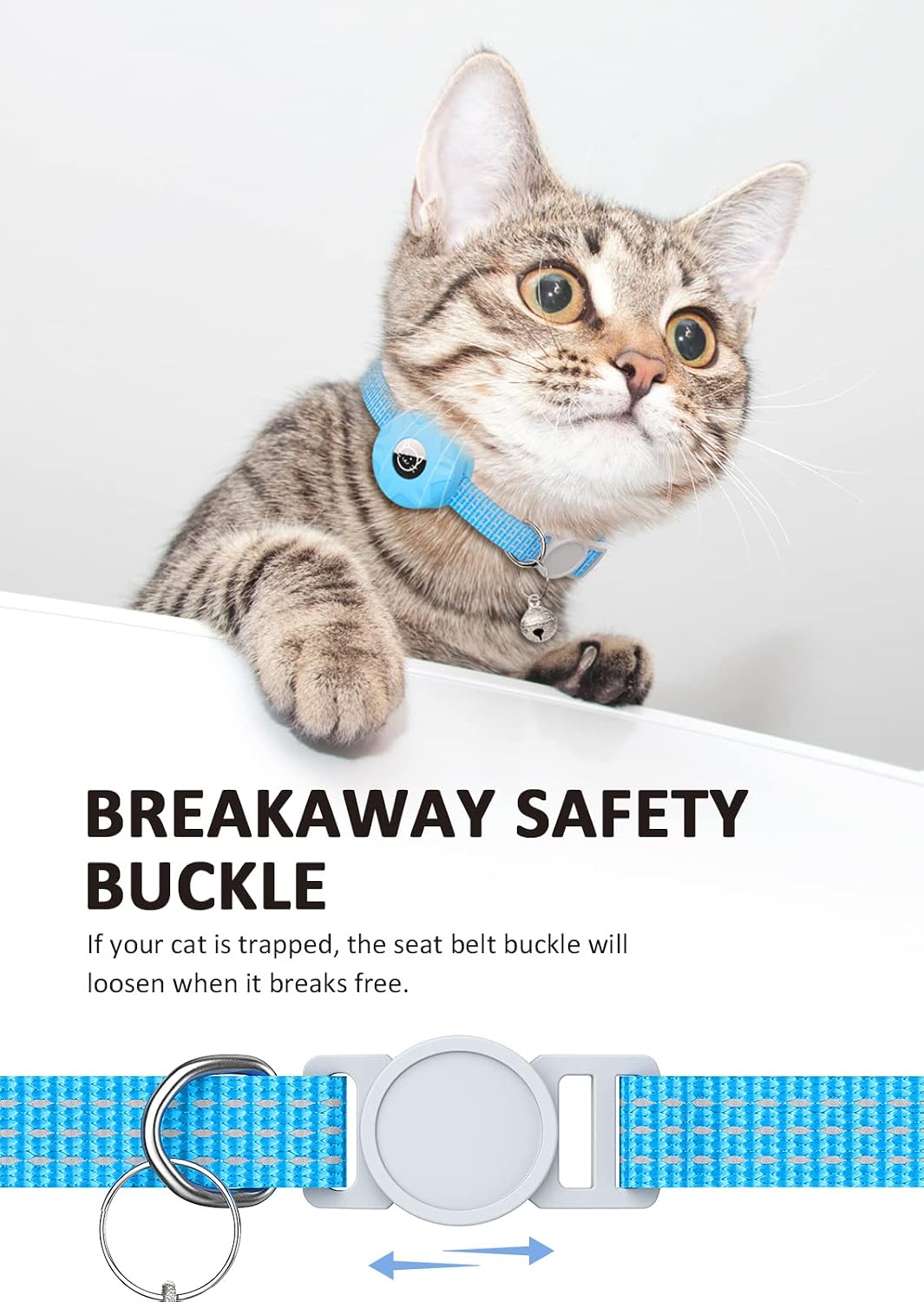 AirTag Cat Collar, Reflective Kitten Collar Breakaway – Essentials for Cats - Luminous blue - image 4