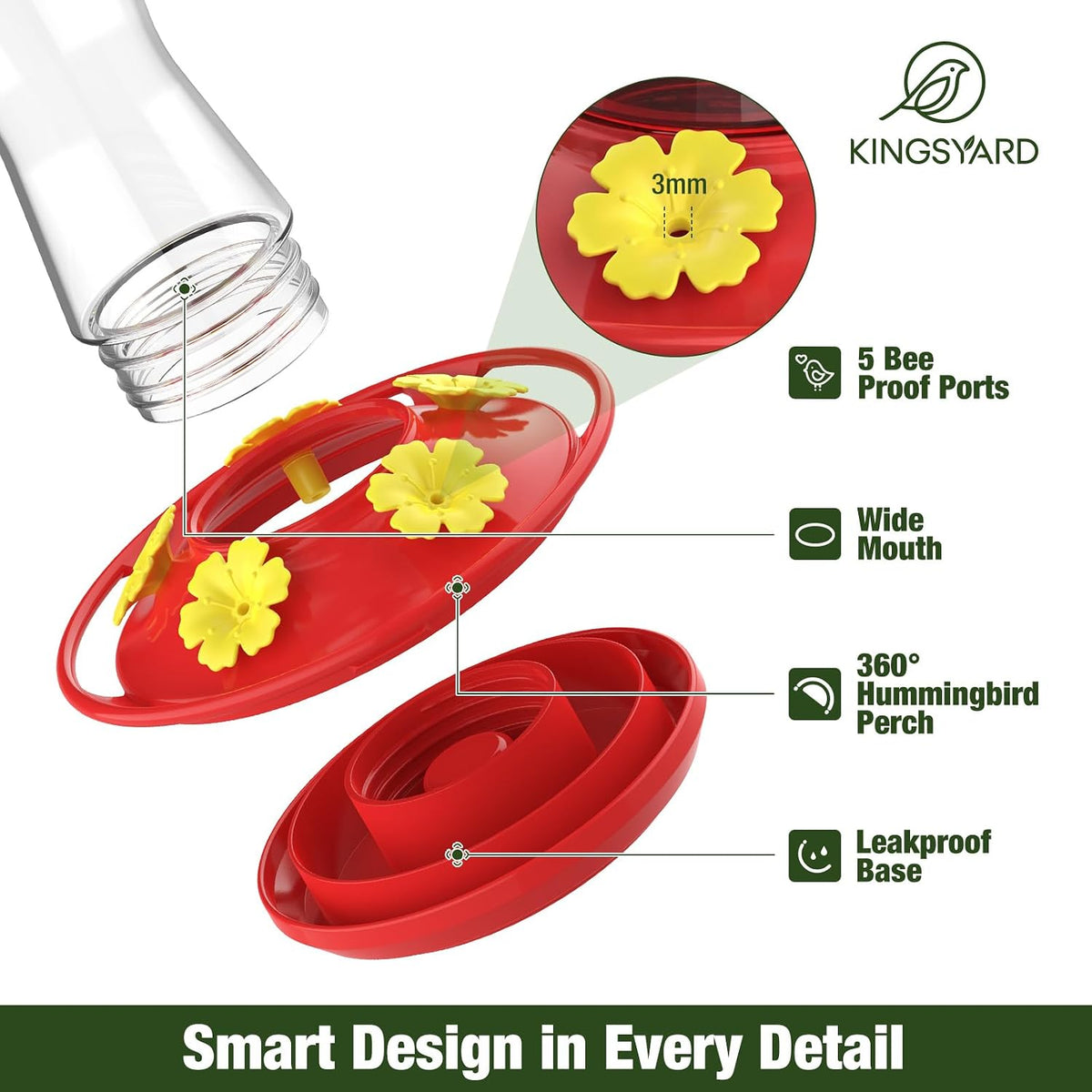 Kingsyard 2-Pack Glass Hummingbird Feeder for Outdoors Hanging - Clear / 2-Pack Feeder - image 4