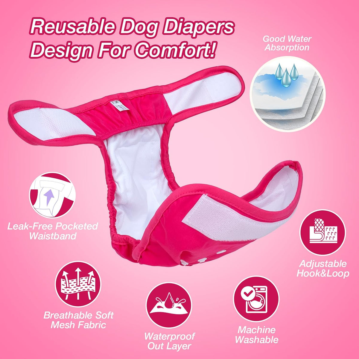 Pet Soft Washable Female Diapers Female Dog Diapers - Classy / Medium:14''-19'' - image 2