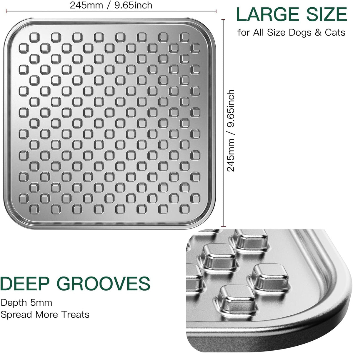 Lick Mat for Dogs & Cats, Double-Wall Stainless Steel - Large-1Pack - image 3