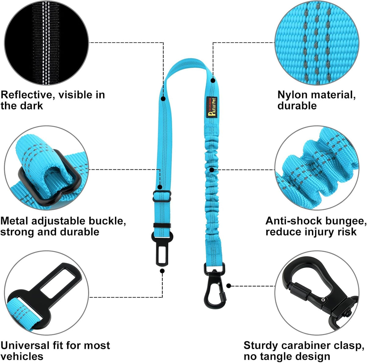 Plutus Pet Dog Seat Belt for Car - Cyan - image 2