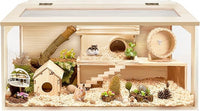 Prolee Hamster Cage Chewproof Wood, Mice and Rat Habitat Openable Top with Acrylic Sheets Solid Built, Small Animal Cage, 40 Inch Length