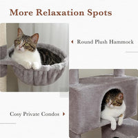 PAWZ Road Cat Tree, 60 Inches Cat Tower with Dual Condos, Spacious Perch, Cozy Basket and Sisal-Covered Scratching Posts for Indoor Cats- Gray
